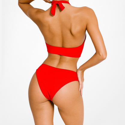 Pretty Little Thing Red Halter Neck Keyhole Cutout One Piece Swimsuit Size S