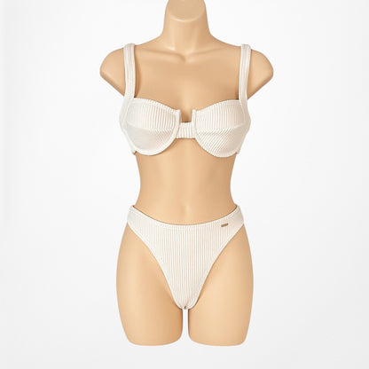 Nasty Gal Off White Ribbed Knit Two Piece Bikini Swim Suit Bathing Suit Size S