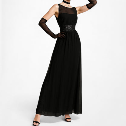 Chaps Black Sequin Embellished Maxi Formal Cocktail Dress Size M