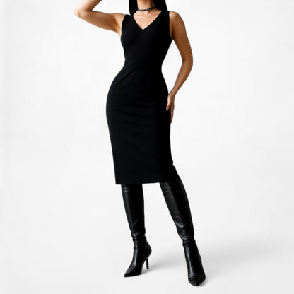 White House Black Market Knit VNeck Knee Length Cocktail Bodycon Dress Size 4/M