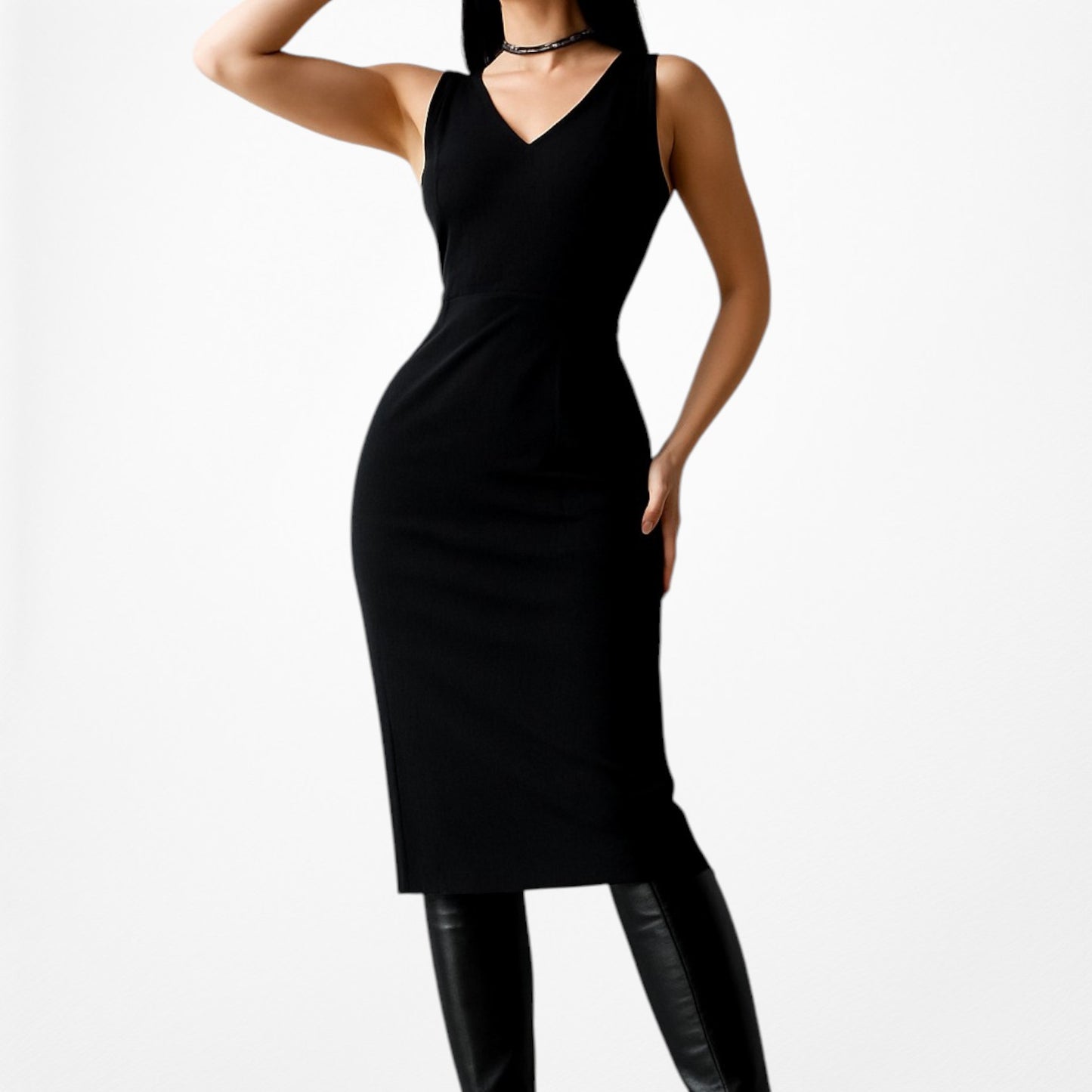 White House Black Market Knit VNeck Knee Length Cocktail Bodycon Dress Size 4/M