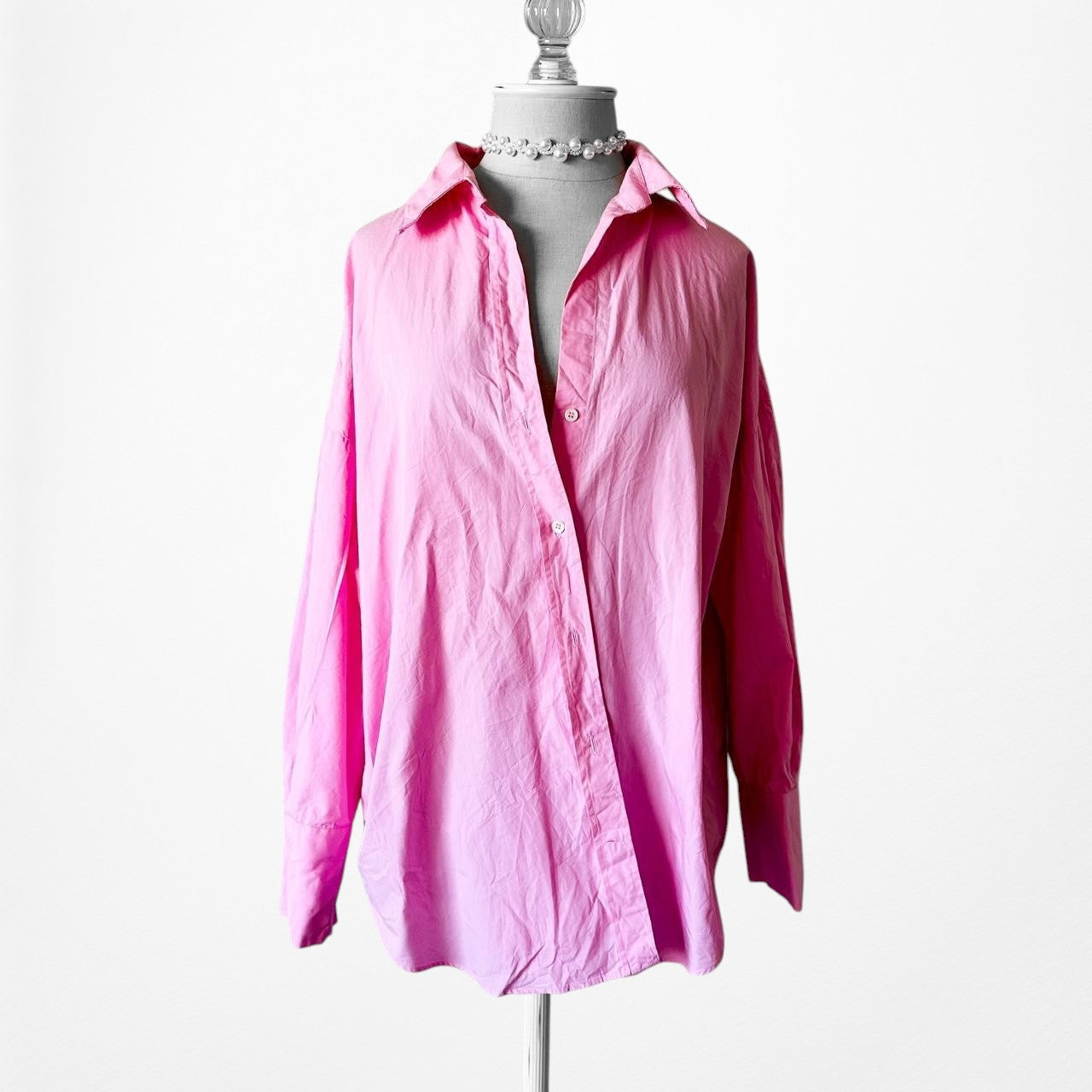 Zara Baby Pink Button Down Oversized Shirt Size M