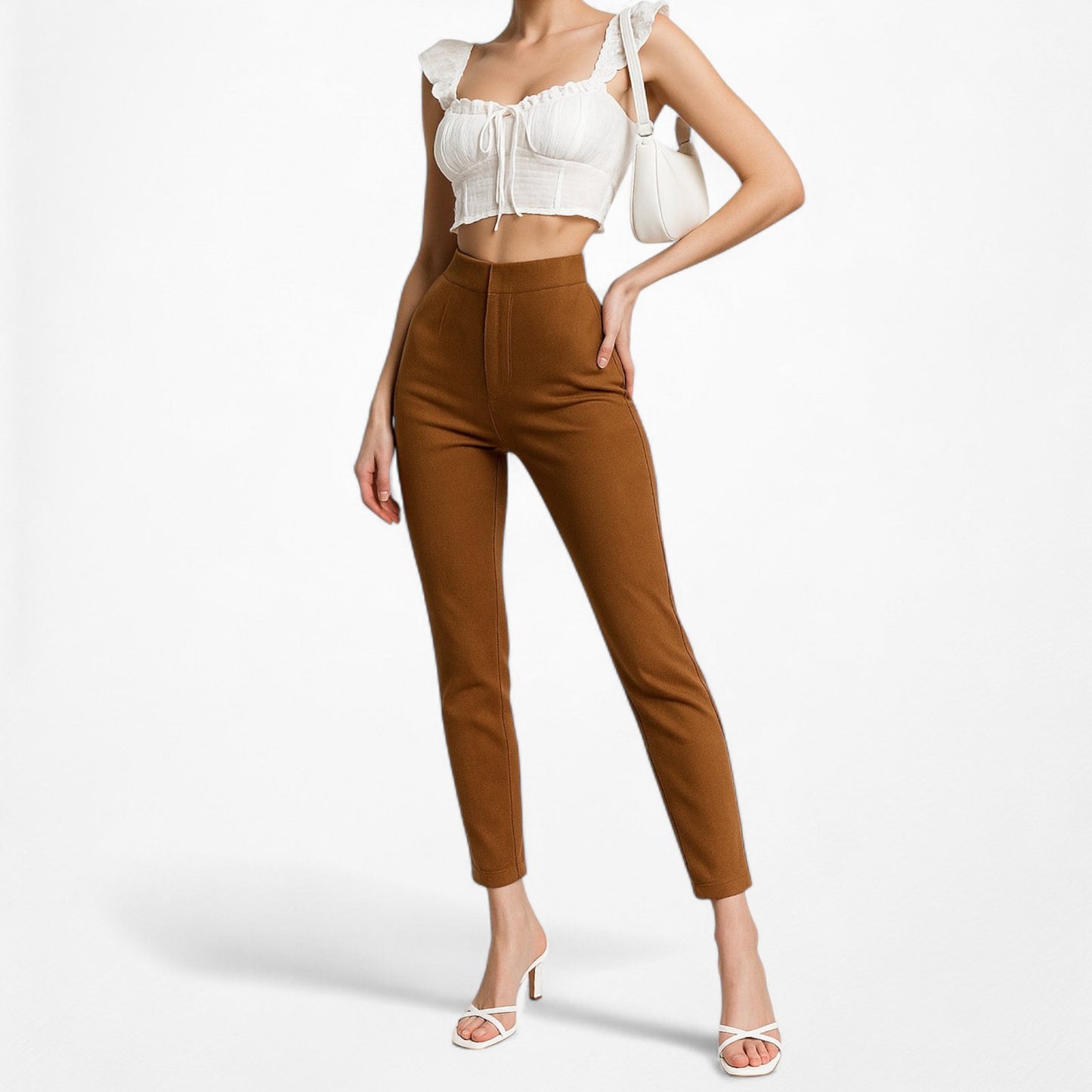 Fashion Nova Brown High Waisted Suede Skinny Pants Trousers Size M