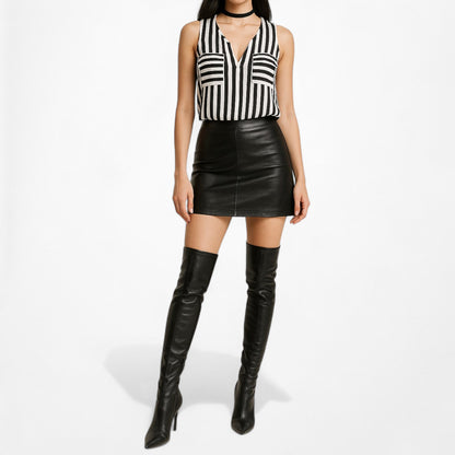 Vintage Y2K Black White Sleeveless Striped Sheer Tank Top Size XS/S