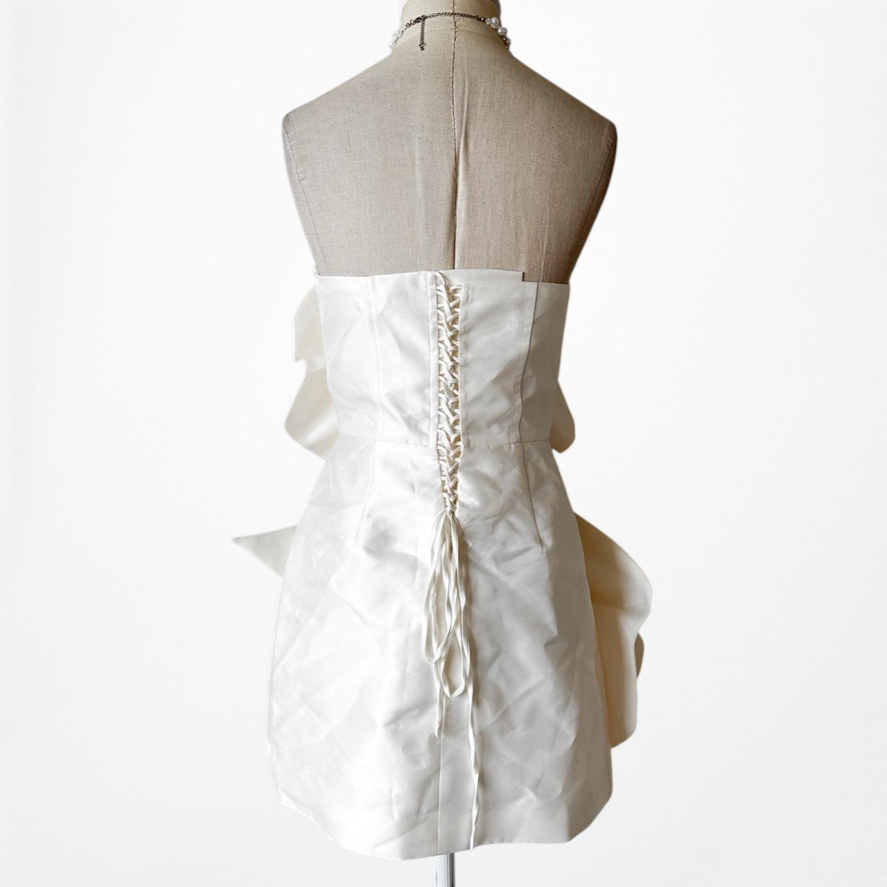 Off White Cream Strapless Floral Applique Bodycon Mini Dress Size S