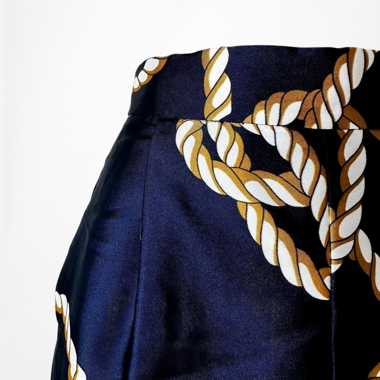 Zara Navy Blue High Waisted Nautical Print Pleated Detail Summer Shorts Size XS