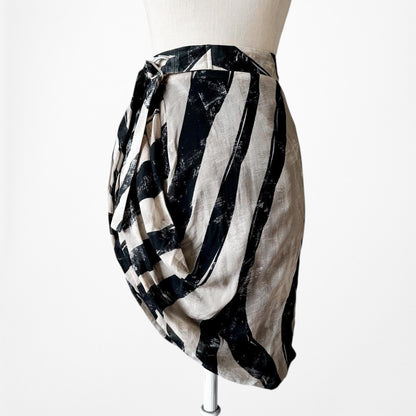 H&M Navy Blue Beige Striped Asymmetric High Waisted Wrap Mini Skirt Size XS