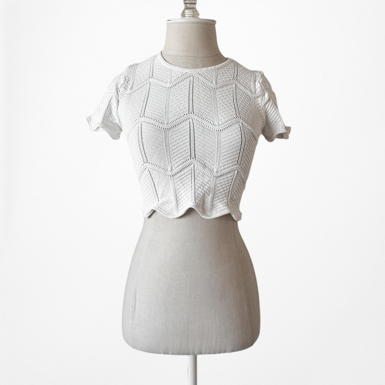 Lucy Paris Short Sleeve Knit Scallop Hem Crop Top Size XS