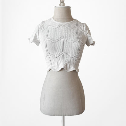 Lucy Paris Short Sleeve Knit Scallop Hem Crop Top Size XS