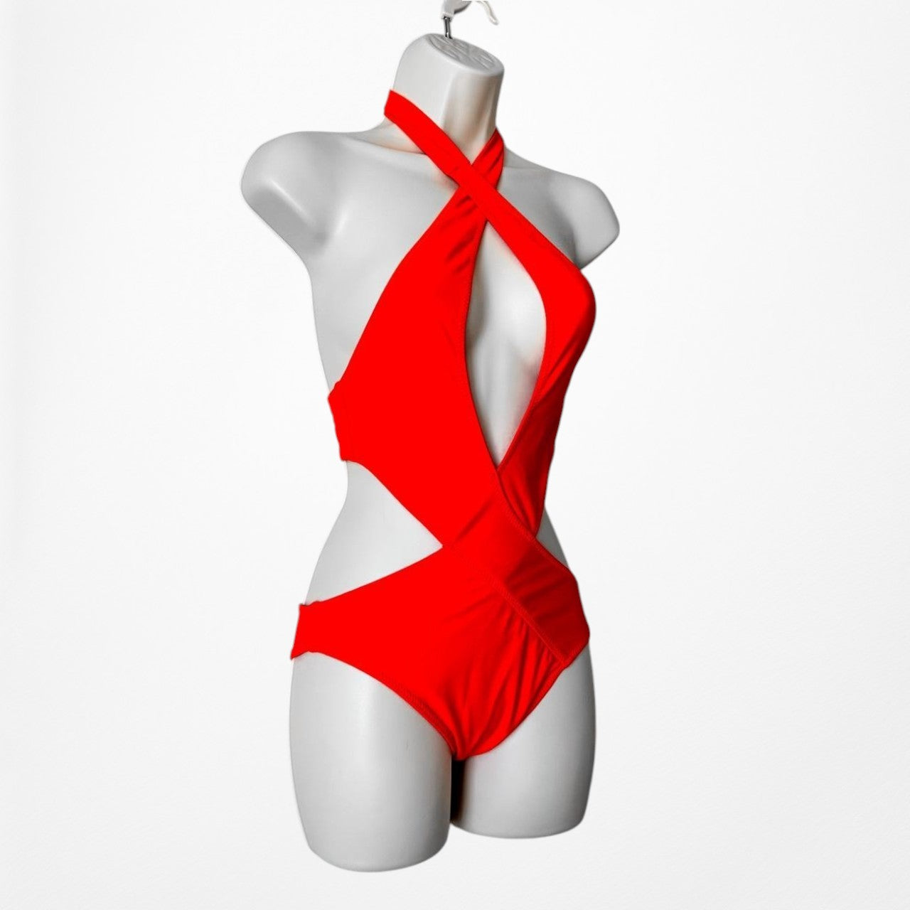 Pretty Little Thing Red Halter Neck Keyhole Cutout One Piece Swimsuit Size S