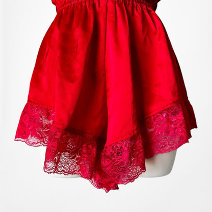 Missguided Red Satin Lace Trim Lingerie Inspired Romper Dress Size S