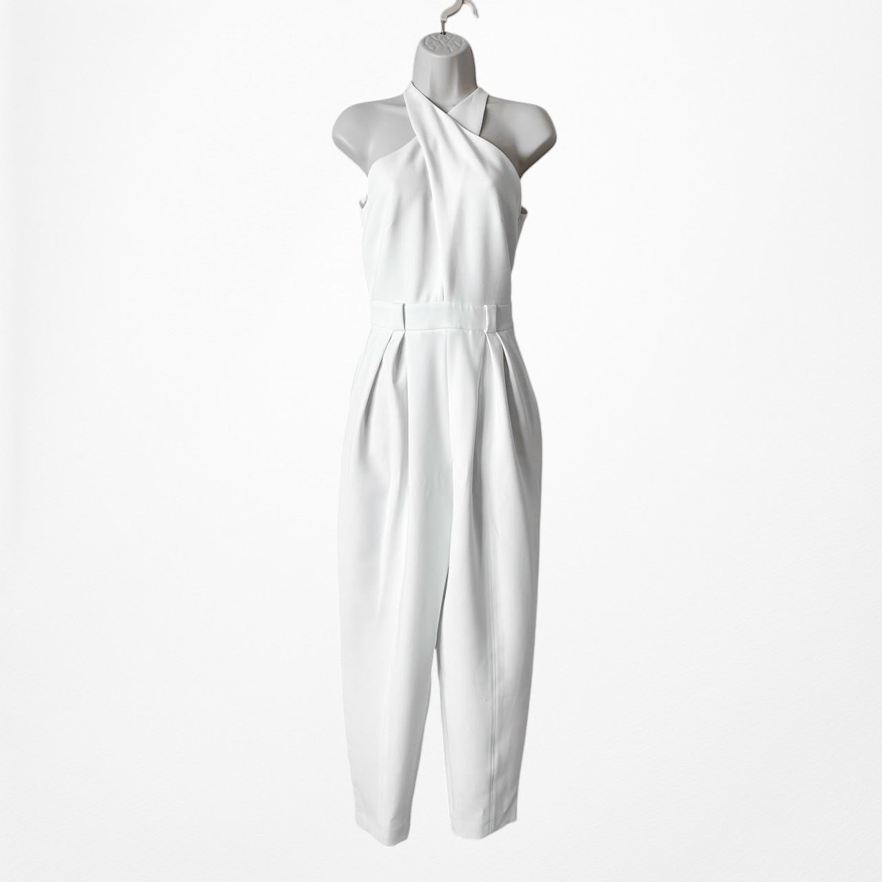 Massimo Dutti White Sleeveless Tapered Leg Tailored Halter Jumpsuit Size S