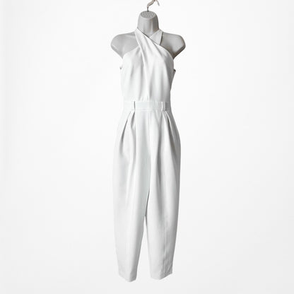 Massimo Dutti White Sleeveless Tapered Leg Tailored Halter Jumpsuit Size S