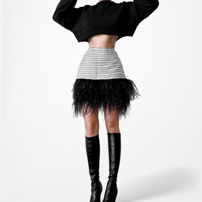 Sail To Sable Gray Black Feather Striped High Waisted A-Line Mini Skirt Size S