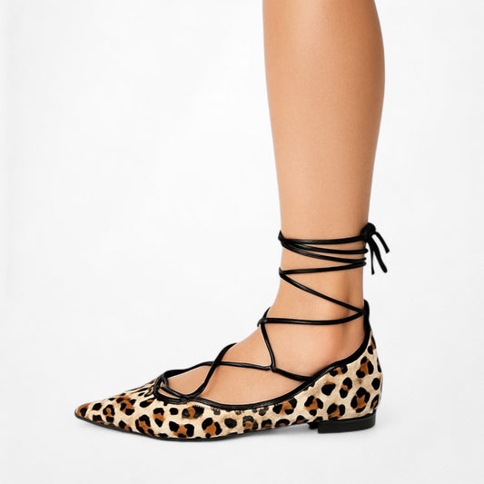 Zara Leopard Print Lace Up Ballet Flats 6