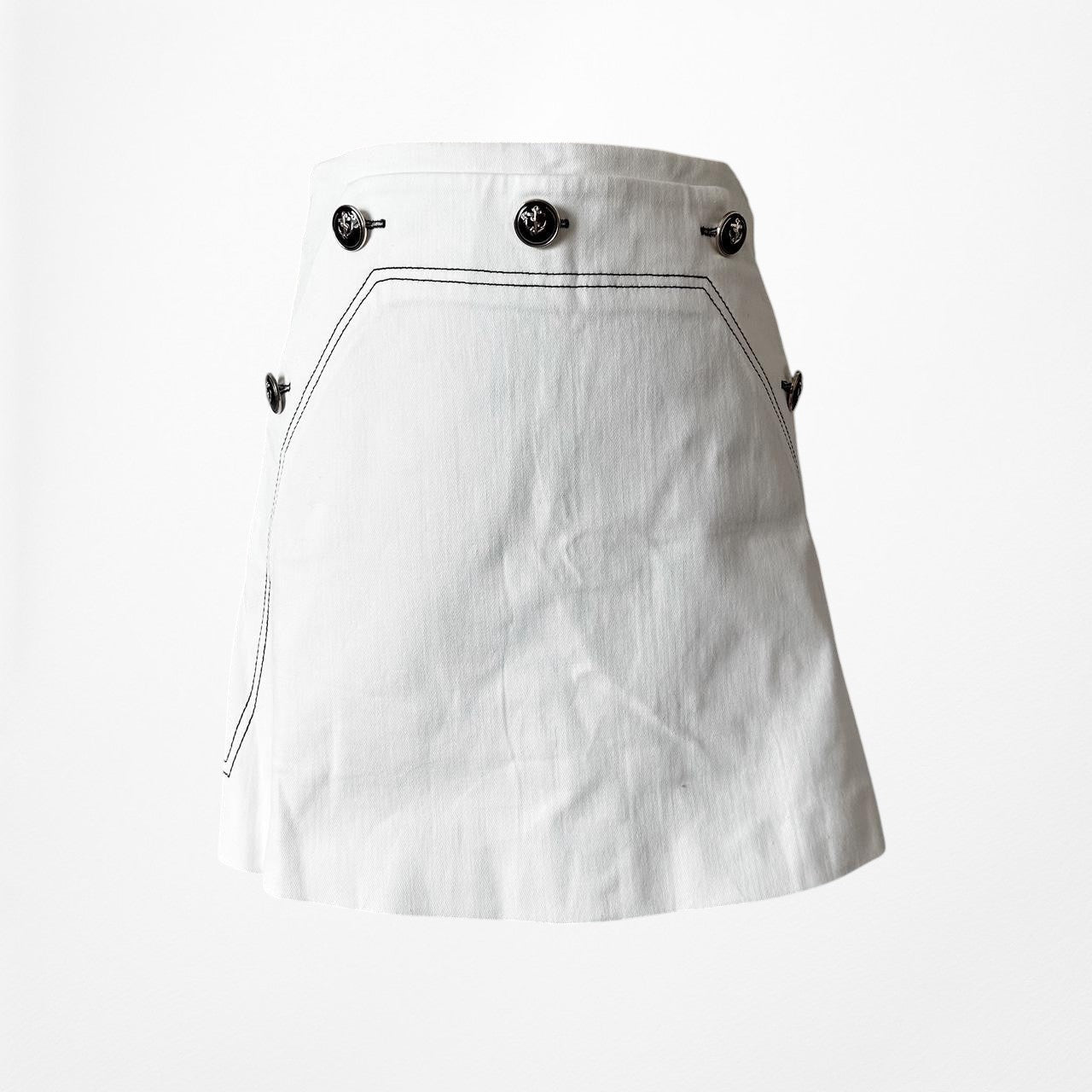 Zara White Denim High Waisted Button Front Bodycon Mini Skirt Size XS/S