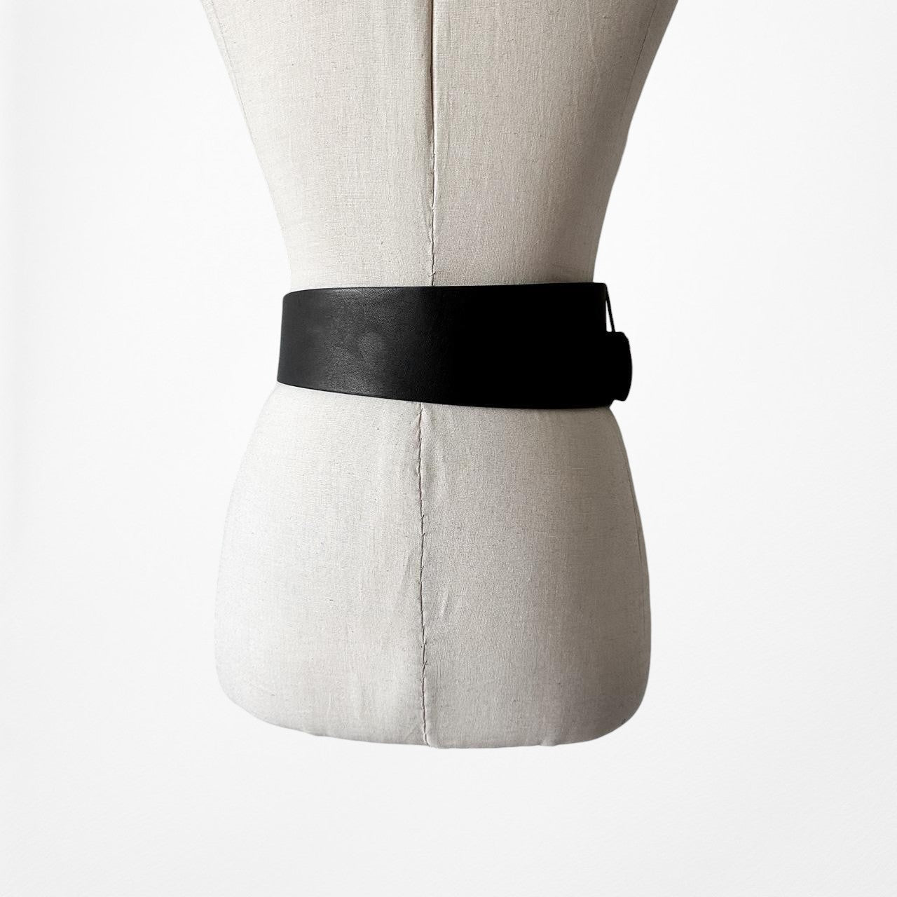 Zara Black Large Oversized Faux Leather Gold Hardware Statement Belt