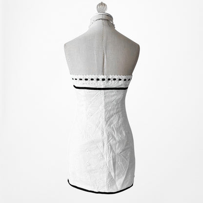White Floral Embroidered Strapless Bow Tie Mini Bodycon Dress Size S
