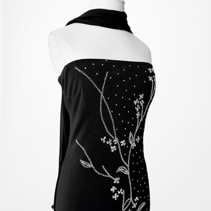 Vintage Black Strapless Knit Floral Sequin Glitter Maxi Bodycon Formal Dress M