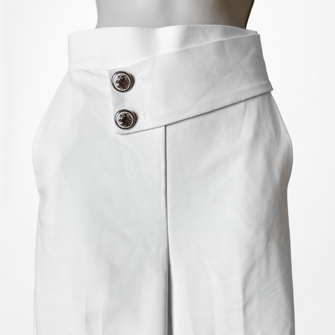 Zara White Button Detail Straight Leg Cropped Petite Pants Trousers Size XS