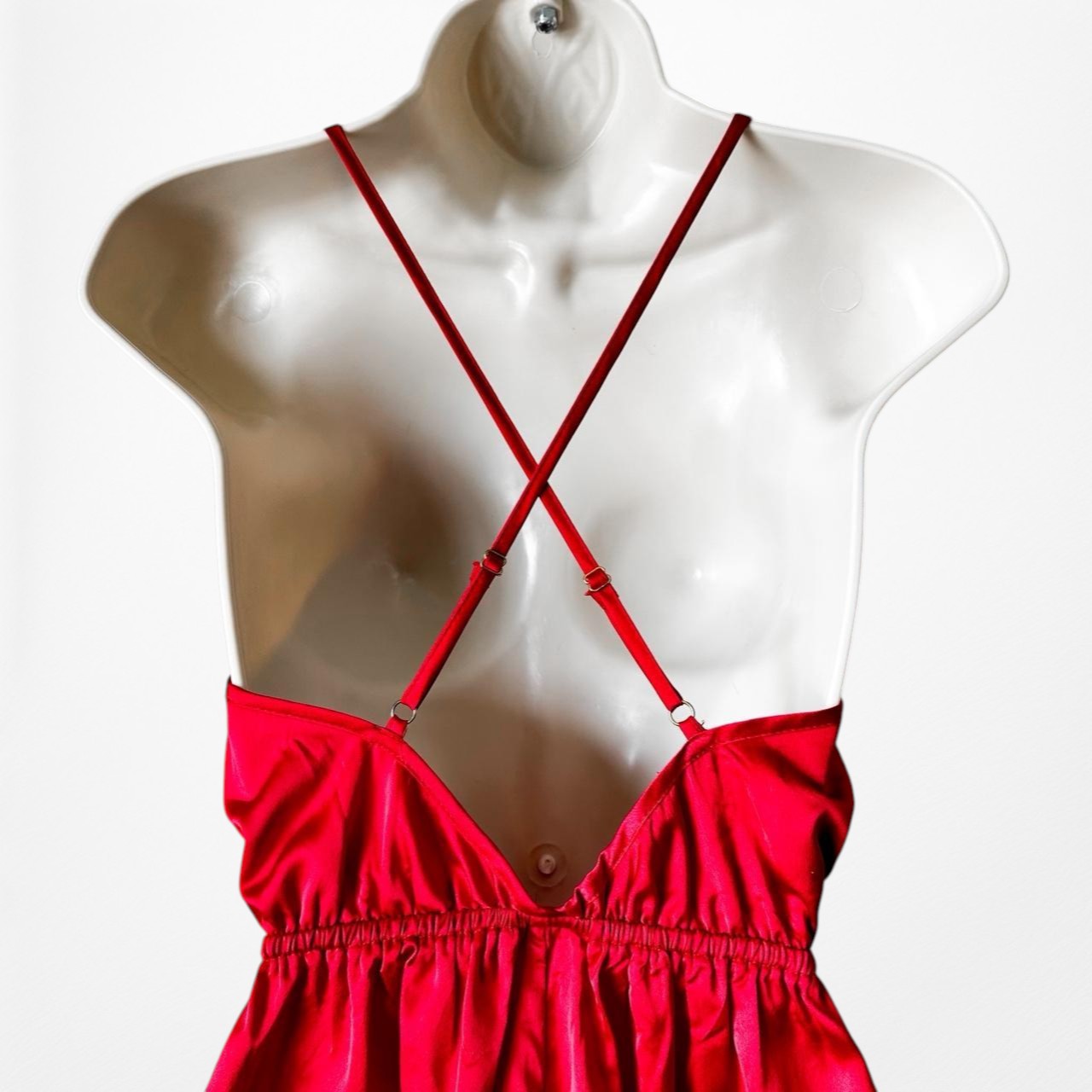 Missguided Red Satin Lace Trim Lingerie Inspired Romper Dress Size S