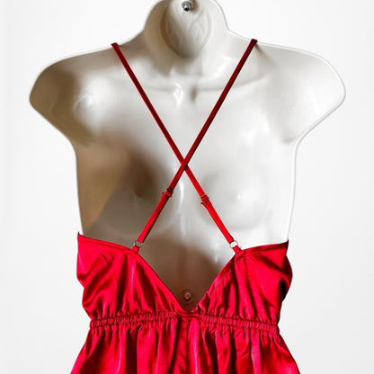 Missguided Red Satin Lace Trim Lingerie Inspired Romper Dress Size S