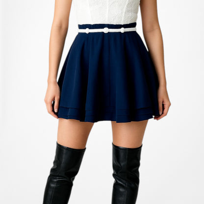 Forever 21 Navy Blue High Waisted Beaded Pleated Skater Flared Mini Skirt Size S