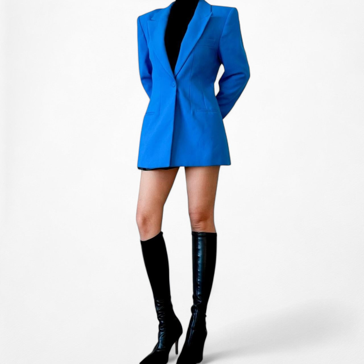 Zara Blue Shoulder Padded Tailored Fitted Single Button Blazer Jacket Size M