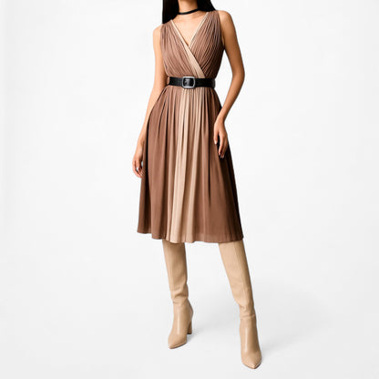 Talbots Brown V-Neck Pleated Knee Length Cocktail Dress Size 4/M
