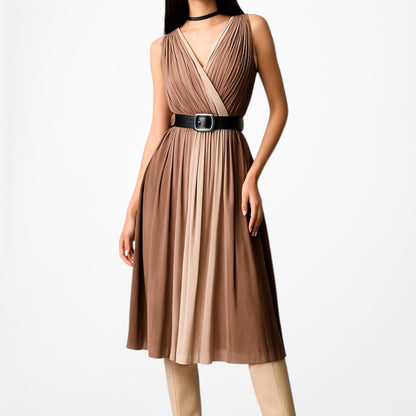Talbots Brown V-Neck Pleated Knee Length Cocktail Dress Size 4/M