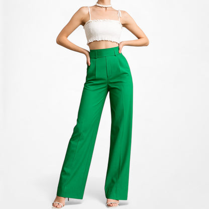 Zara Green High Waisted Button Front Detail Straight Leg Pants Size XS/S