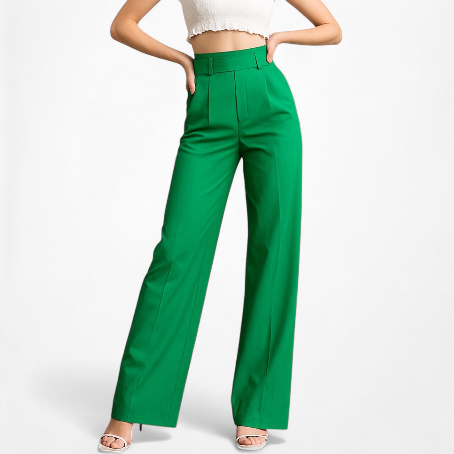 Zara Green High Waisted Button Front Detail Straight Leg Pants Size XS/S