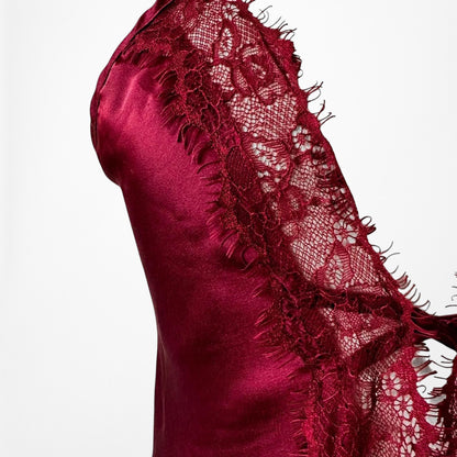 Missguided Burgundy Red Lace Up Pullover Babydoll Mini Lingerie Dress Size S