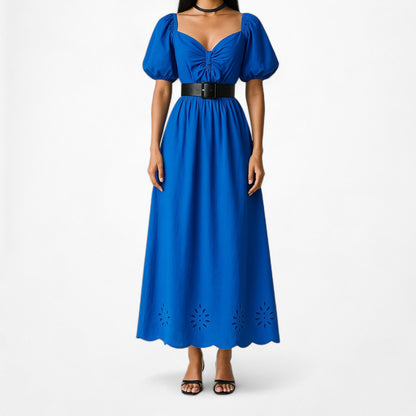 Lauren Conrad Blue Puffy Sleeve Cutout Babydoll Shift Midi Dress Size M