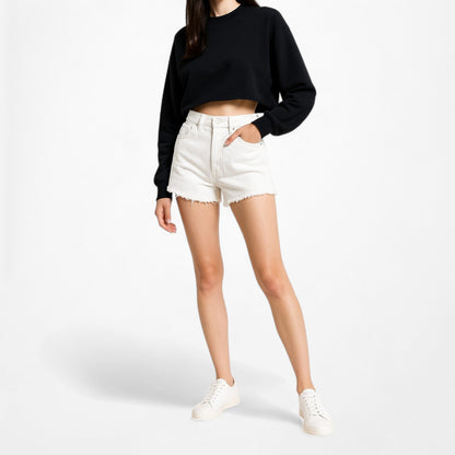 Zara White Distressed Destroyed High Waisted Denim Jean Shorts Size XS/S