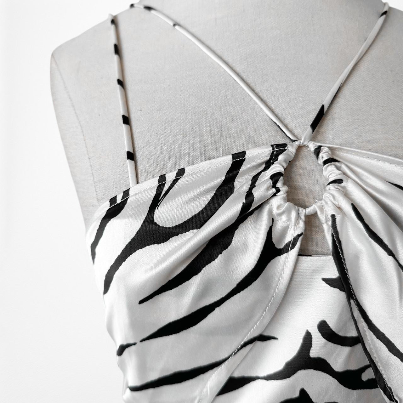 Zara Black White Animal Zebra Print Satin Mini Bodycon Dress Size S