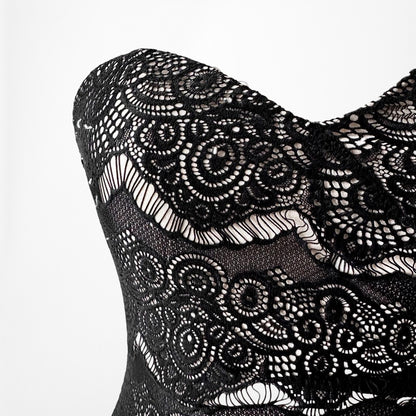 Vintage Black Strapless Lace Bodycon Side Slit Maxi Prom Dress Size XS