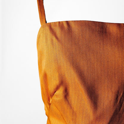 Zara Orange Ruched Pleated Side Slit Maxi Bodycon Linen Dress Size XS/S