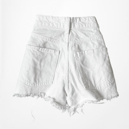 Zara White Distressed Destroyed High Waisted Denim Jean Shorts Size XS/S
