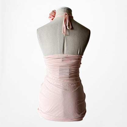 Pretty Little Thing Pink Strapless Floral Applique Bodycon Mini Dress Size XS/S