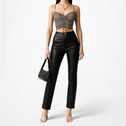 Vintage Y2K Brown Leopard Animal Print Knit Cami Crop Top Size S