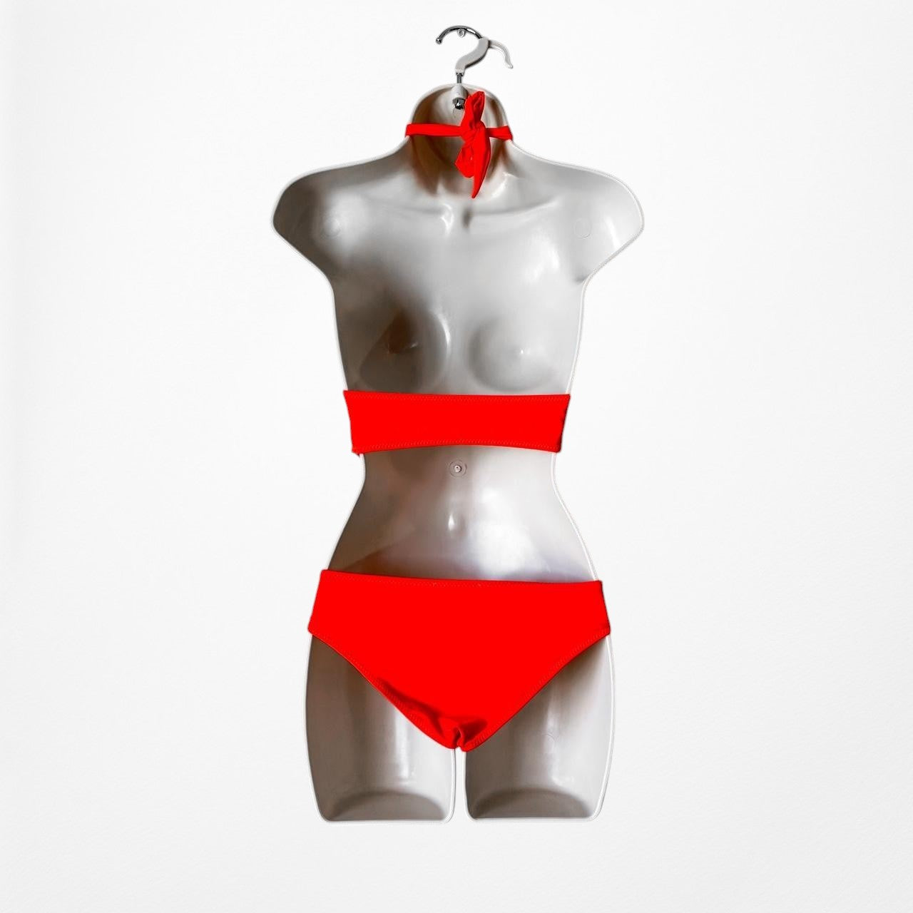 Pretty Little Thing Red Halter Neck Keyhole Cutout One Piece Swimsuit Size S