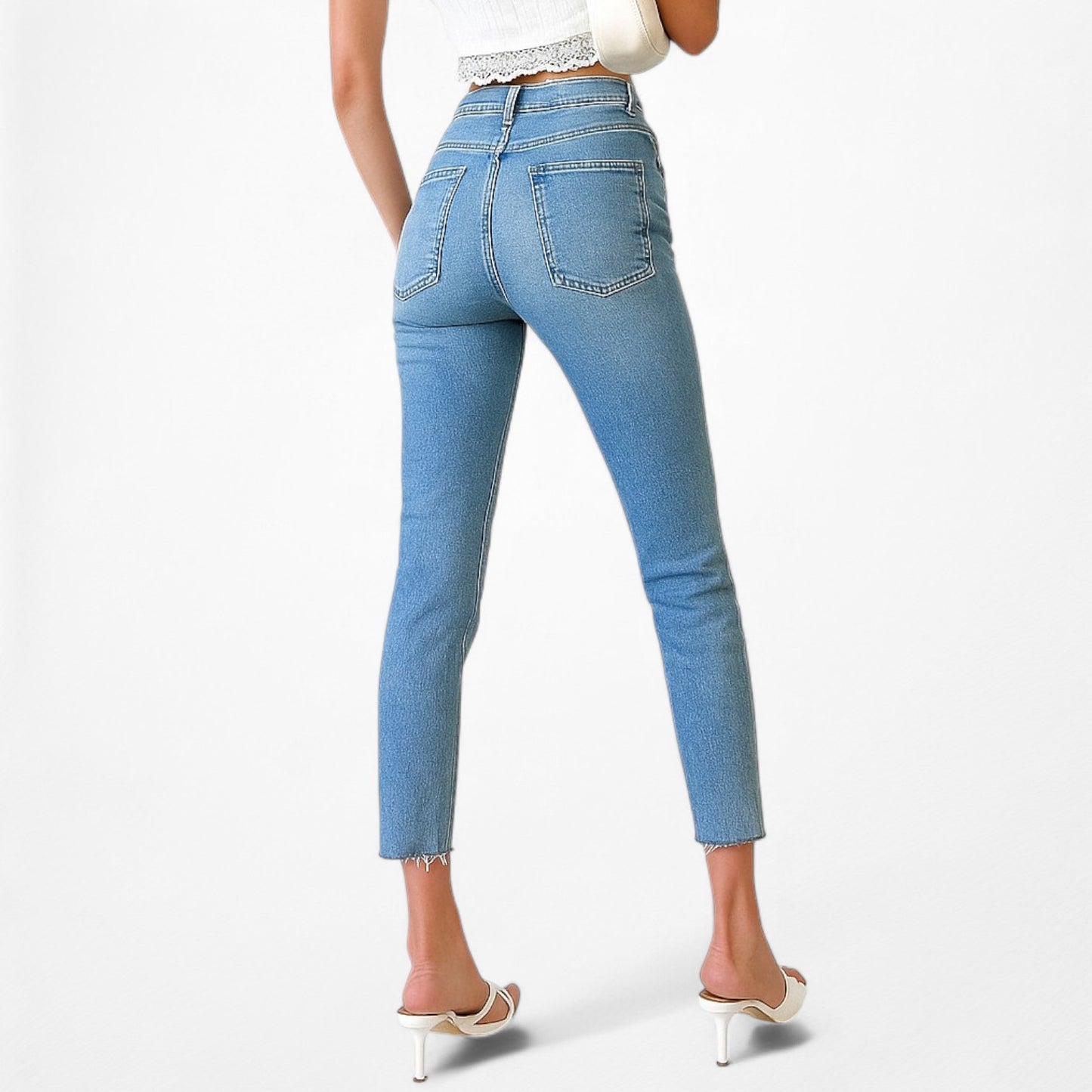 Blue High Waisted Cropped Petite Skinny Raw Hem Denim Jeans Size 26/XS