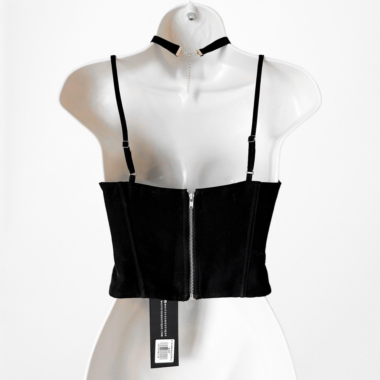 White Fox Boutique Black Bustier Corset Sweetheart Cropped Knit Top Size XXS/XS