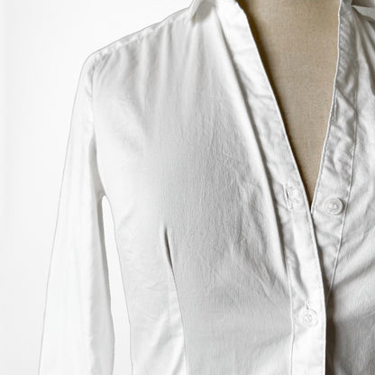 H&M White Long Sleeve Button Down Fitted Shirt Blouse Top Size XS/S