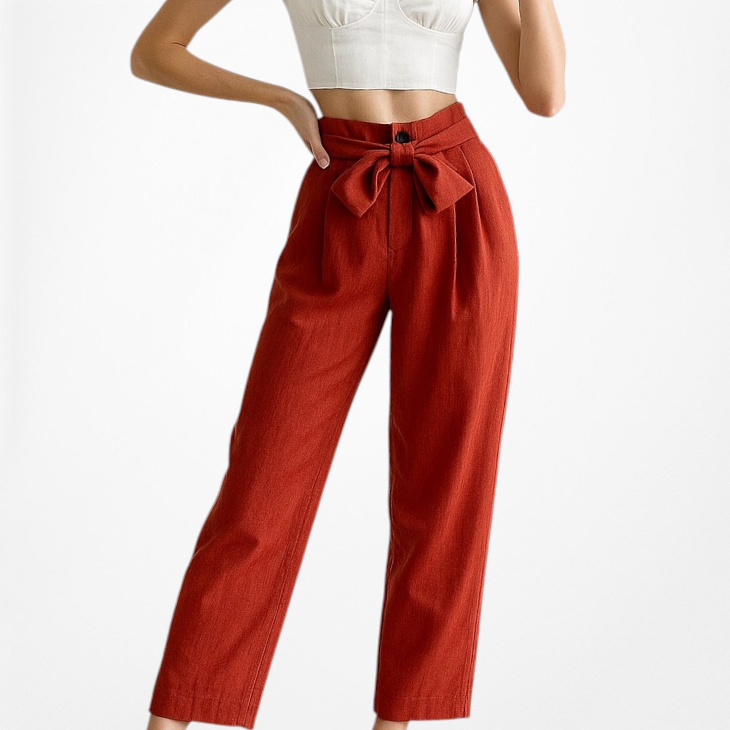 Mango Orange High Waisted Paperbag Waist Tie Cropped Capri Pants Size XS/S