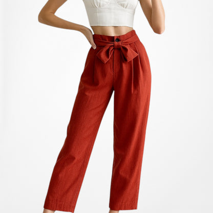 Mango Orange High Waisted Paperbag Waist Tie Cropped Capri Pants Size XS/S