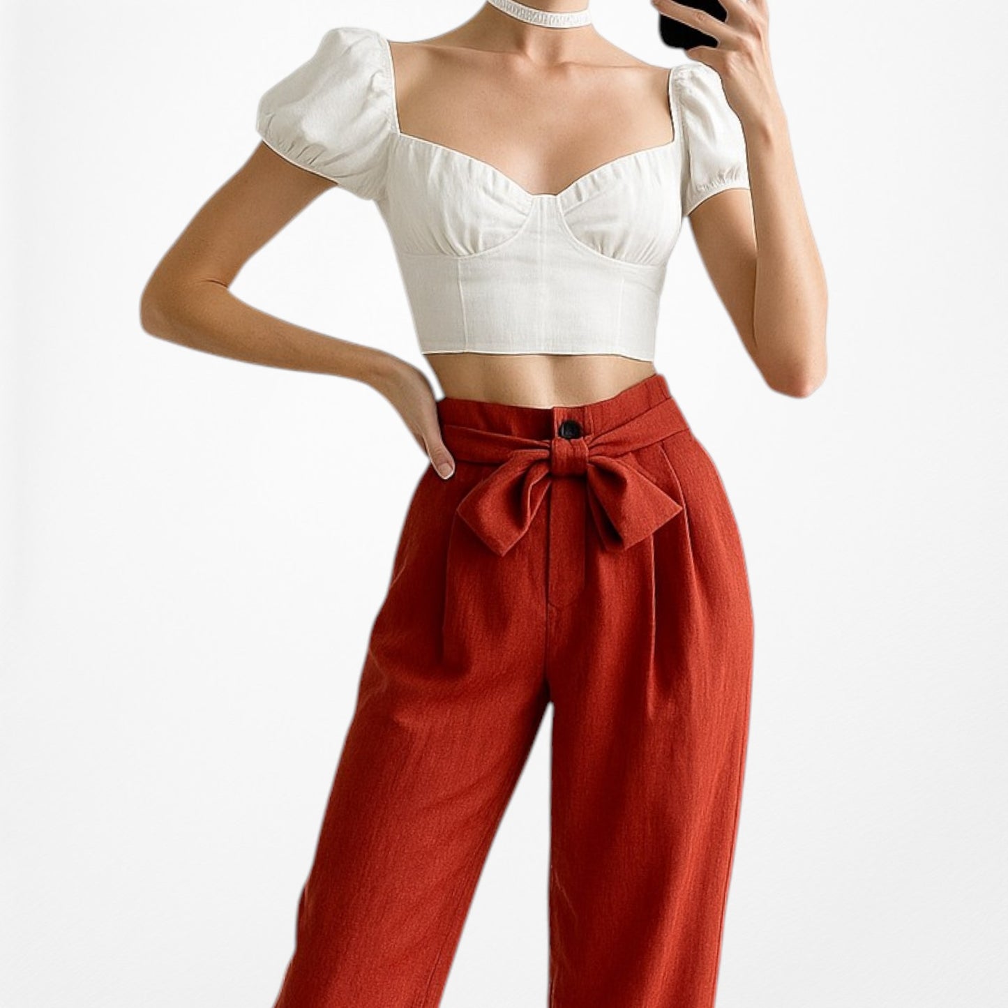 Mango Orange High Waisted Paperbag Waist Tie Cropped Capri Pants Size XS/S