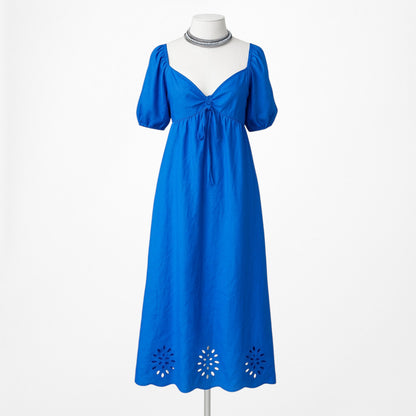 Lauren Conrad Blue Puffy Sleeve Cutout Babydoll Shift Midi Dress Size M