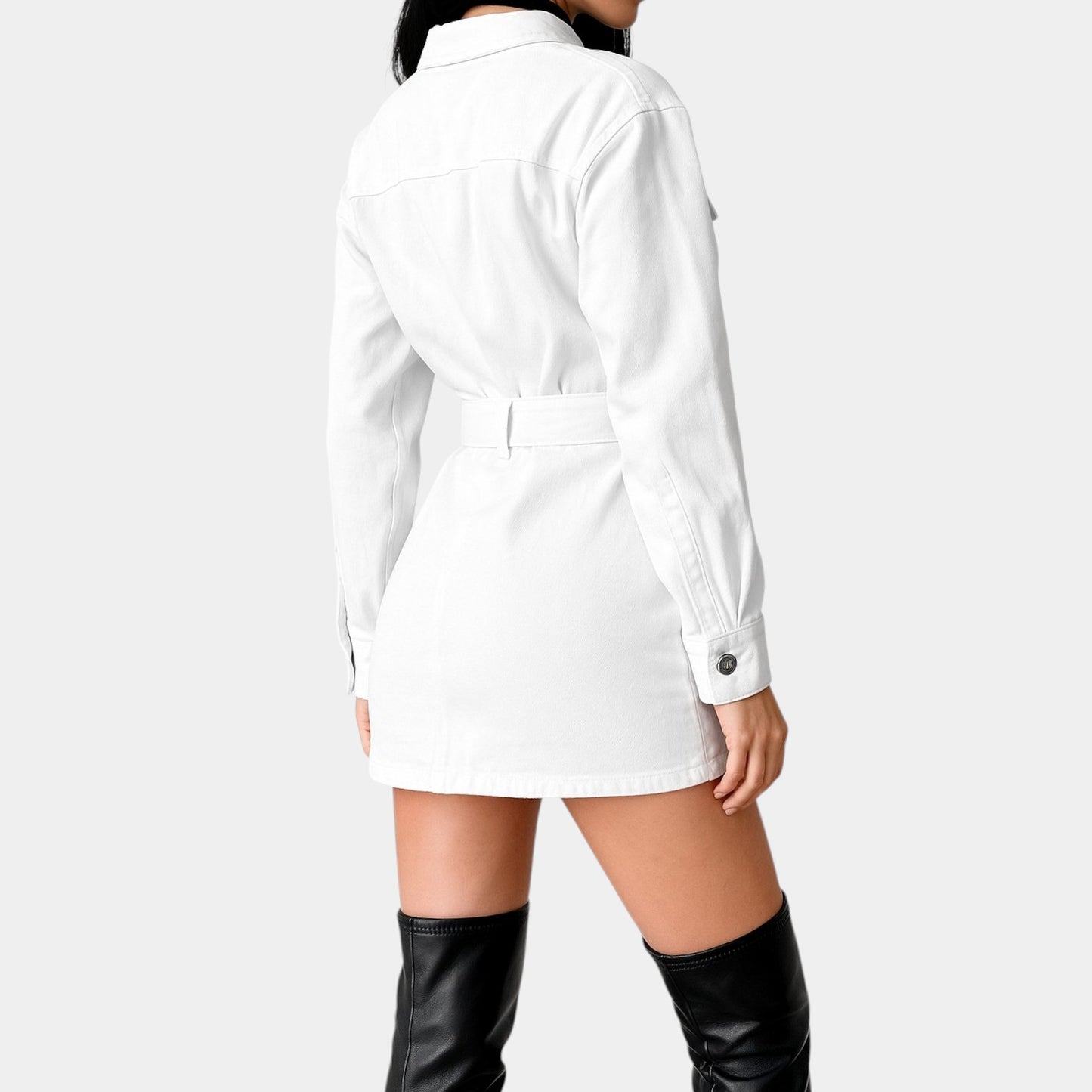 Zara White Button Front Long Sleeve Denim Mini Shirt Casual Dress Size XS/S